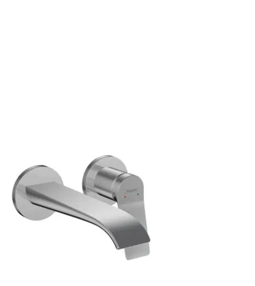 Hansgrohe-Waschtischmischer für die Wandmontage in Chrom-Optik, mit einem Auslauf in geschwungener Form. Ideal für moderne Badezimmer.